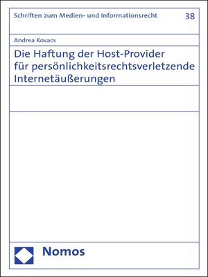 cover image of Die Haftung der Host-Provider für persönlichkeitsrechtsverletzende Internetäußerungen